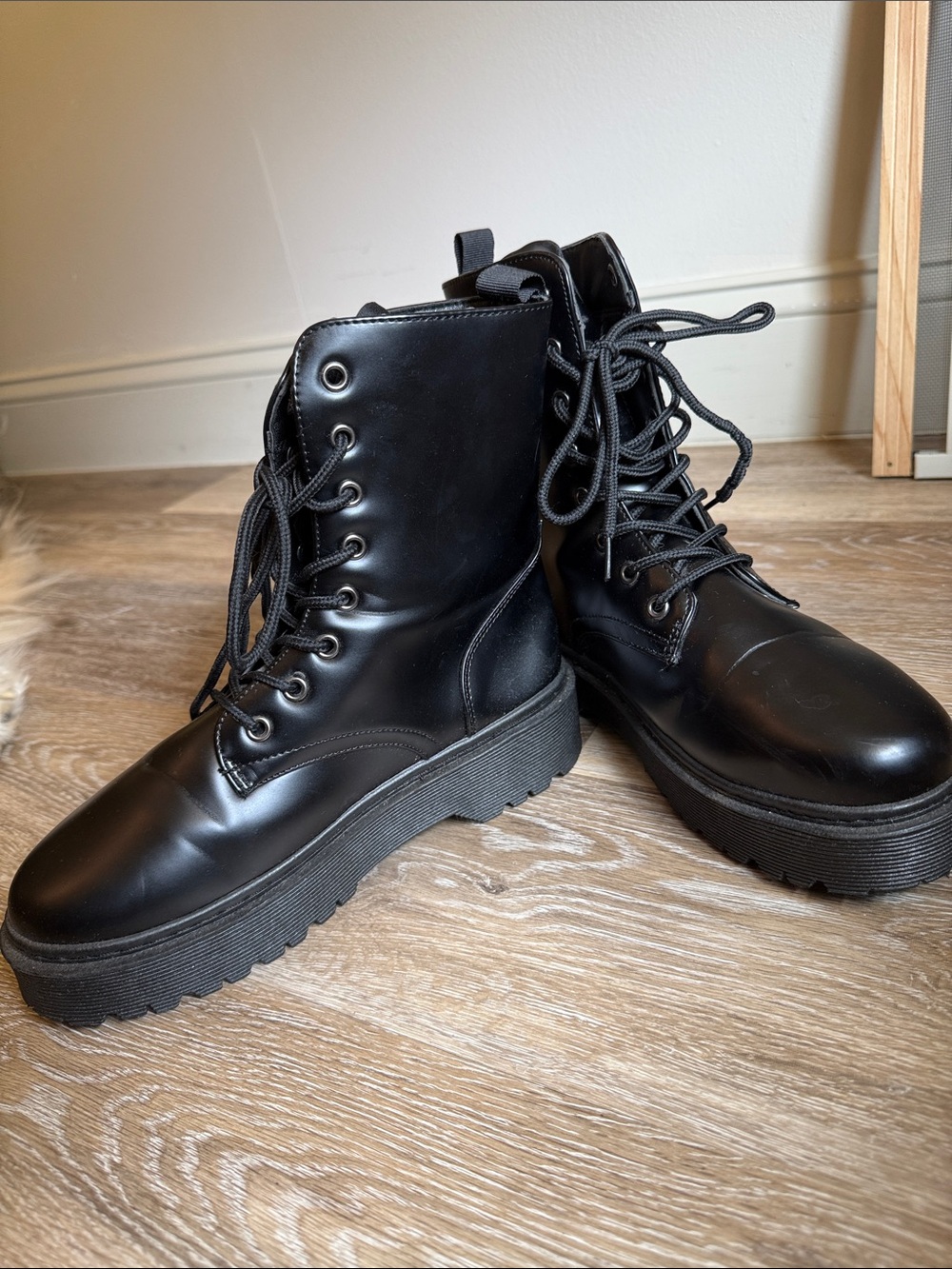 Seven Dials Black Lace-Up Platform Combat Boots